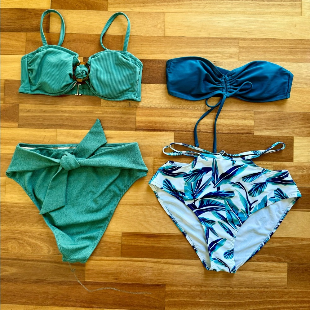 Green tropical bikini set bundle (2 tops 2 bottoms)